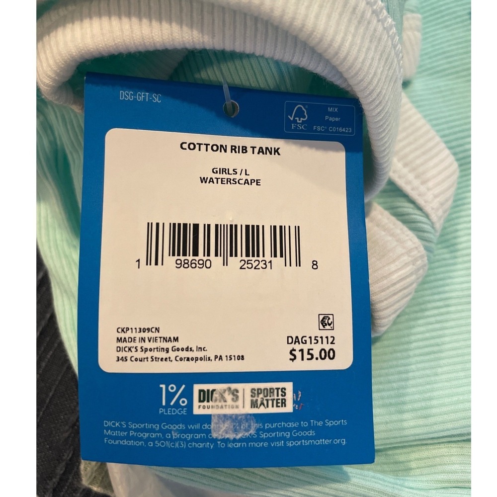 DSG Cotton Rib‎ Tank Girls L 14 Waterscape NWT Racerback Lettuce Hem Aqua - Picture 3 of 11